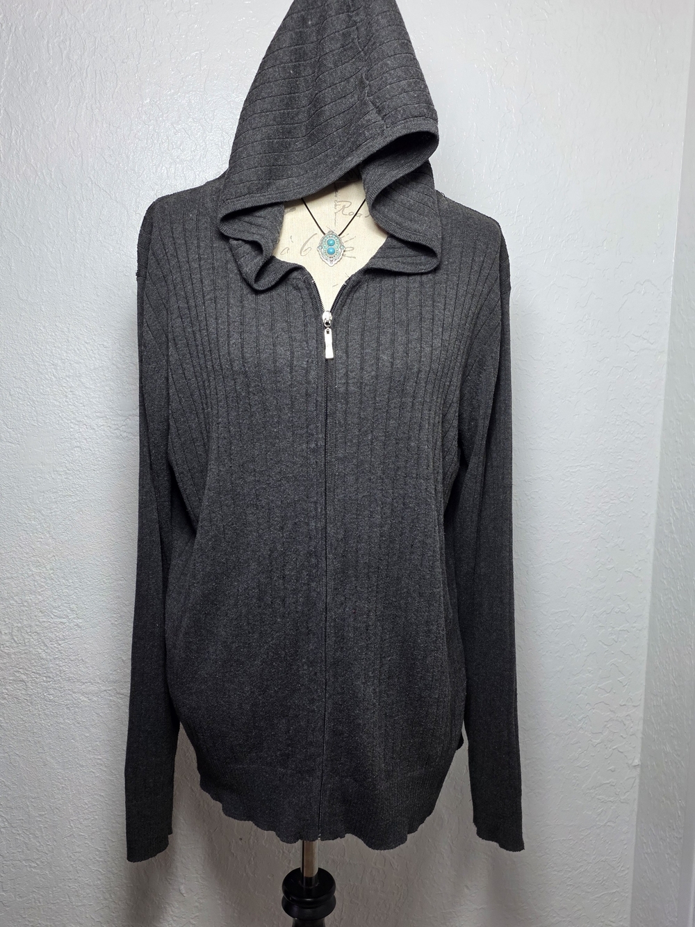 Men's Hooded Zip Sweater - Dark Gray